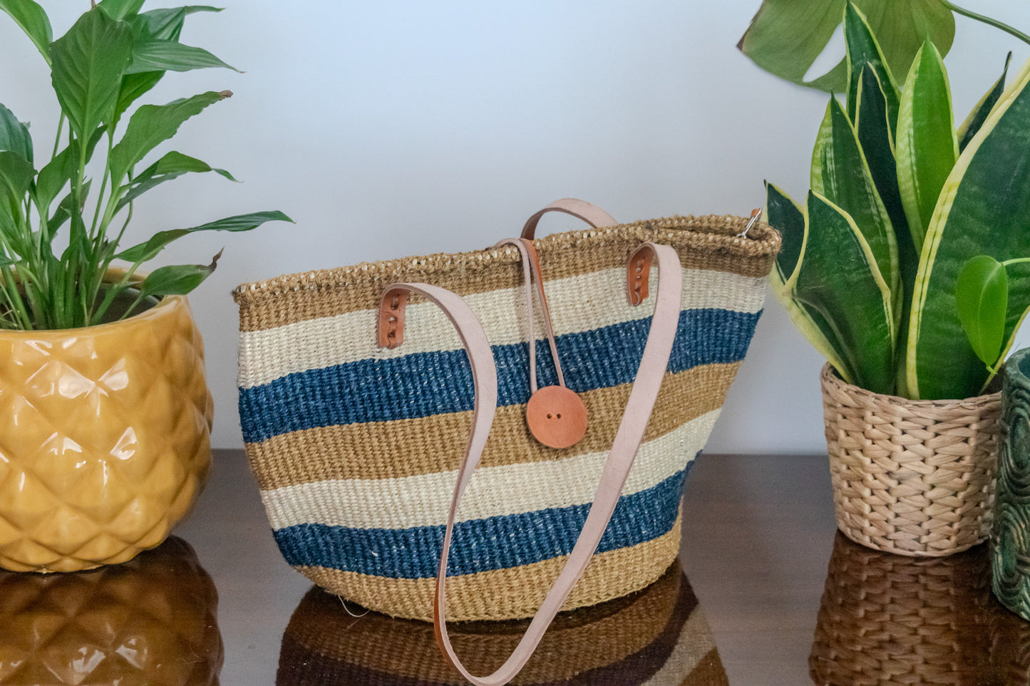 Woven Kiondo Tote Bag- Medium (Handwoven African Bag | Boho Gift for Her | Eco-Friendly Summer)