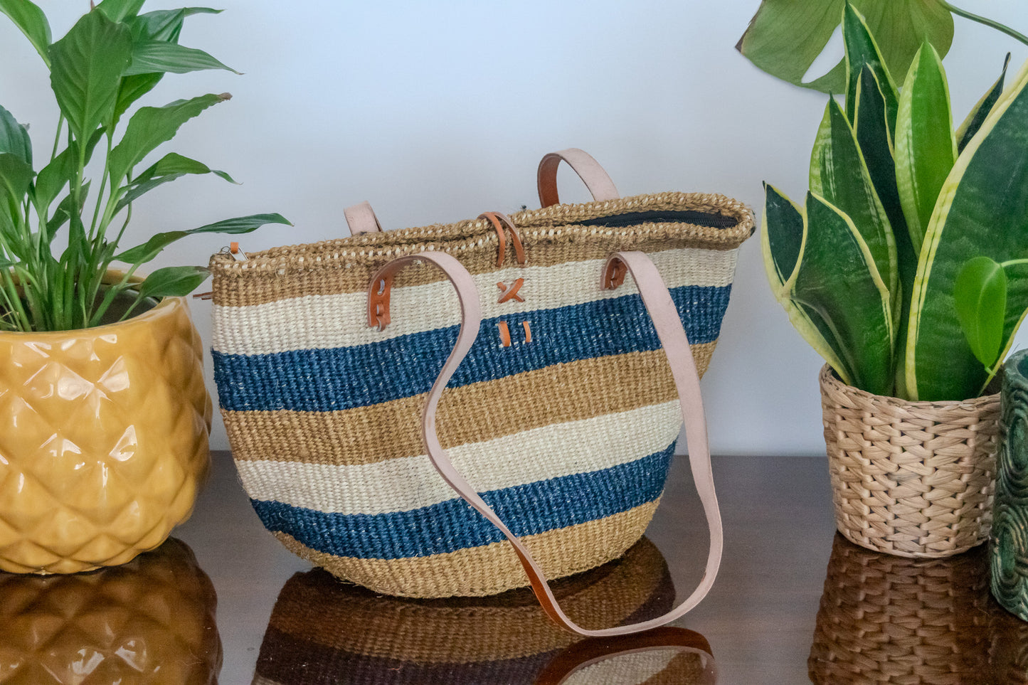 Woven Kiondo Tote Bag- Medium (Handwoven African Bag | Boho Gift for Her | Eco-Friendly Summer)