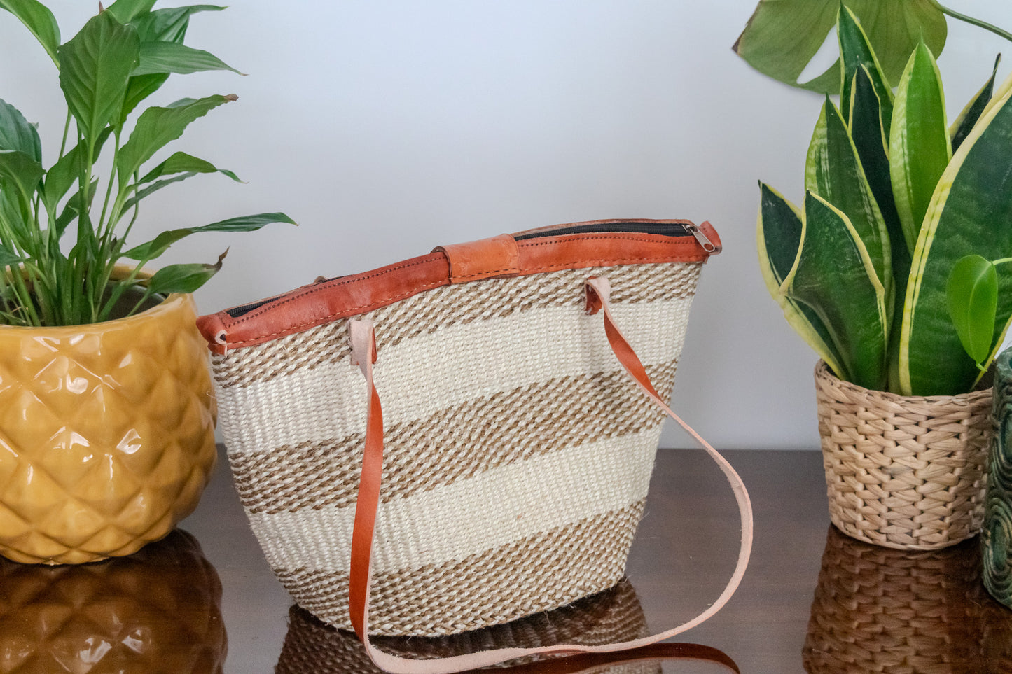 Woven Kiondo Tote Bag- Medium (Handwoven African Bag | Boho Gift for Her | Eco-Friendly Summer)